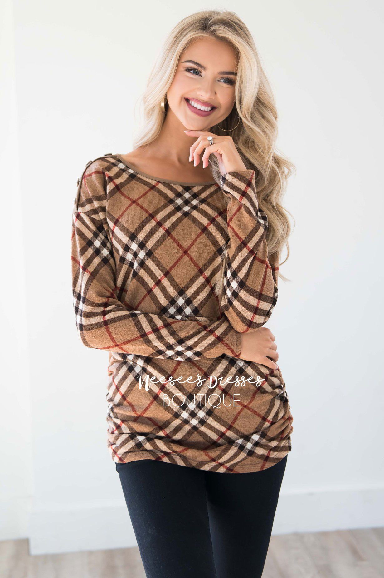 Plaid Sweater with Button Shoulders