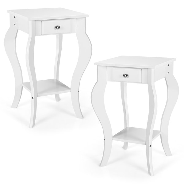 Gymax 2PCS End Table Accent Side Table Nightstand w/ Drawer and Bottom