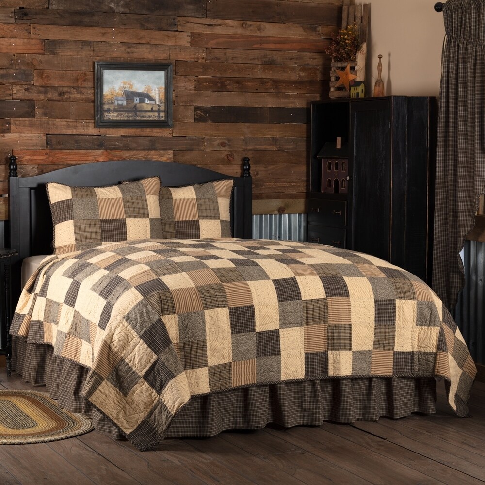 Black Primitive Bedding Prim Grove Quilt Set Cotton Patchwork (Quilt  Sham)