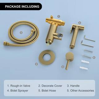 FLG Single-Handle Bidet Faucet with Handle Warm Water Wall Mount Bidet Sprayer for Toilet with Rough-In Valve Brushed Gold SS-0216-BG