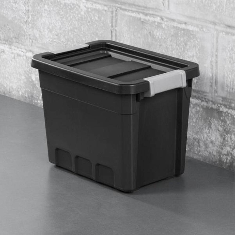 Sterilite 7.5 gal. Rugged Industrial Storage Totes with Latch Lid in Black (6-Pack) 6 x 14839006