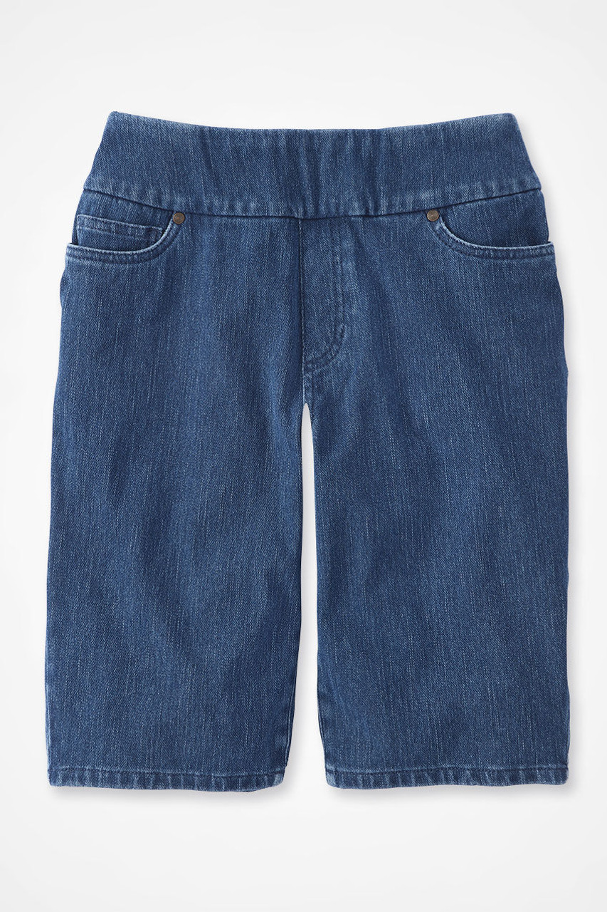 Knit Denim Mid Rise Pull-On Shorts