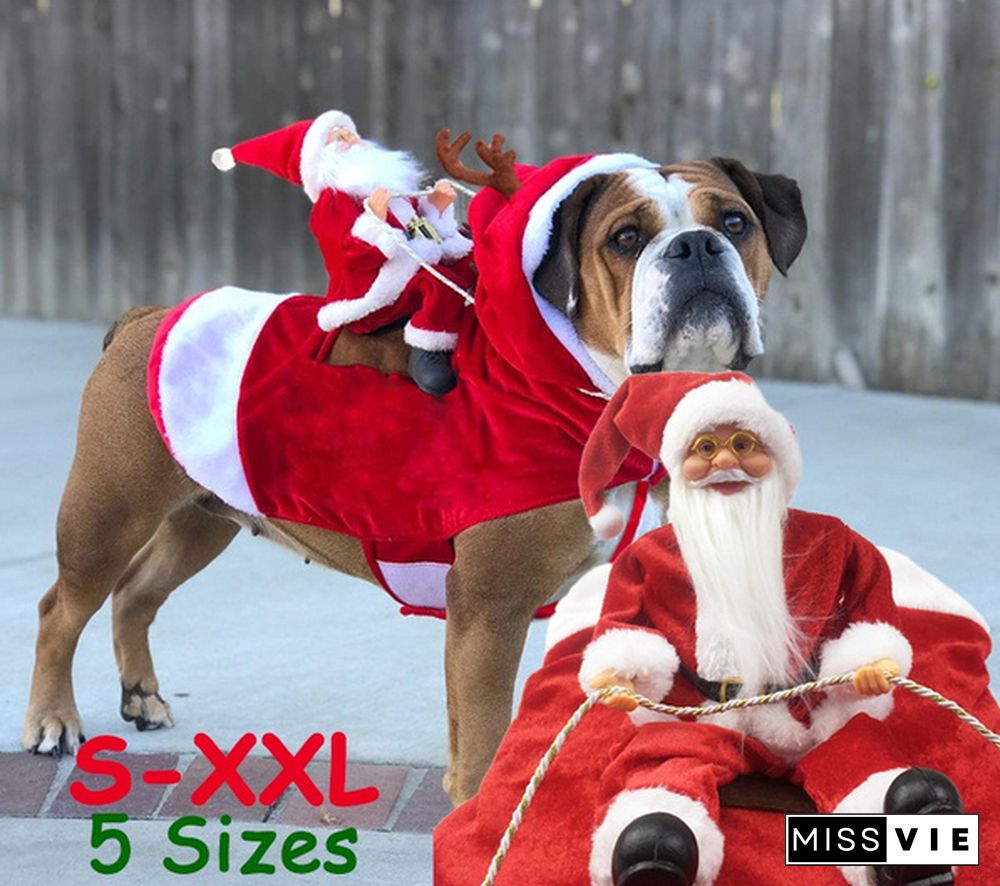 5 Sizes New Santa Claus Riding Outfit Christmas Pet Cat Dog Costume Party Small/Medium/Large Cat Dog Clothes Dress Up Pet Costume