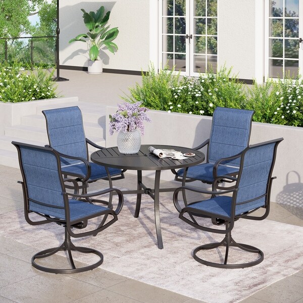 MAISON ARTS 5Piece Patio Dining Set of 4 Sling Swivel Chairs and 1 Round Ecoating Dining Table with Umbrella Hole