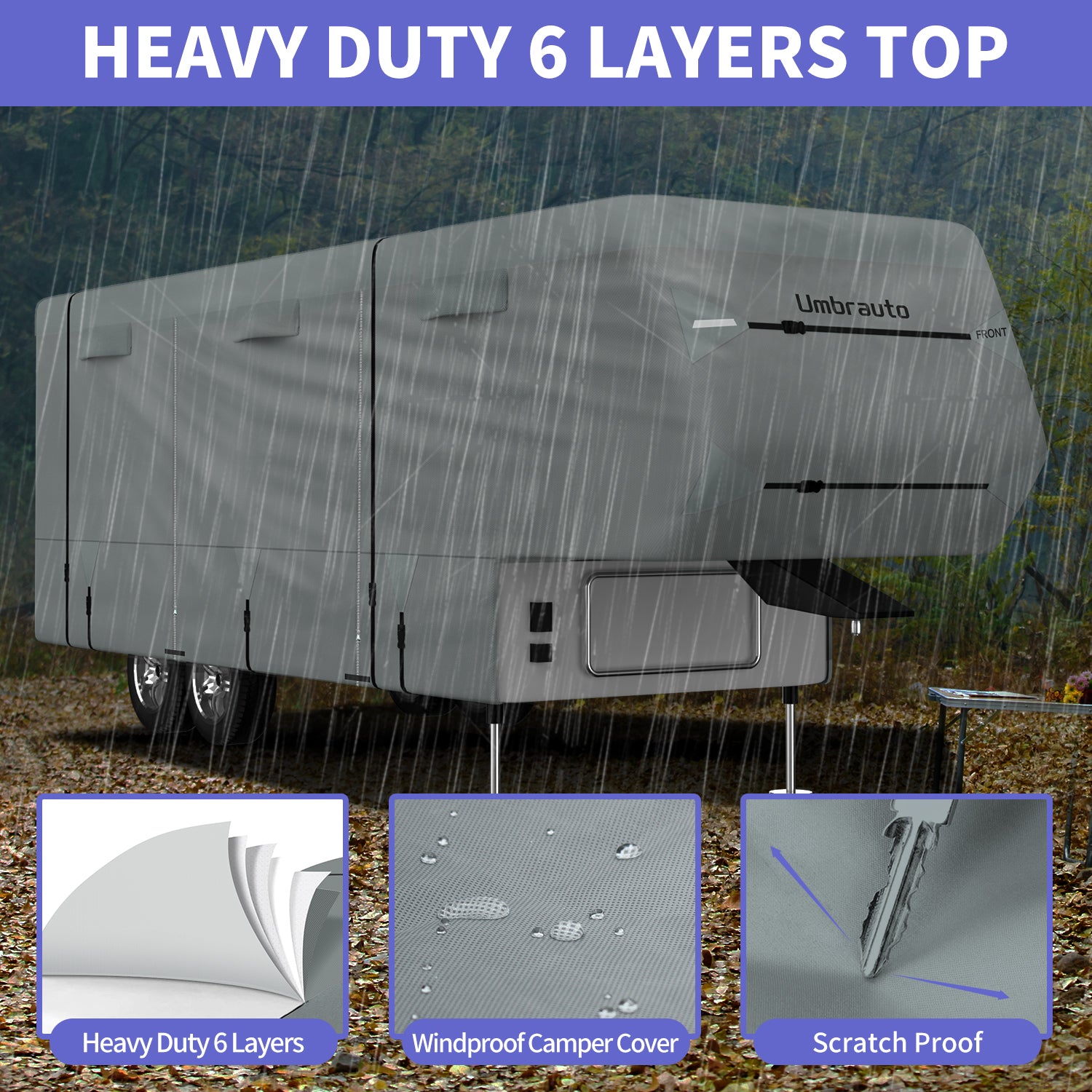 Umbrauto 2022 Upgraded 6 Layers Top 5th Wheel RV Cover Polypro Anti-UV Waterproof Breathable Camper Covers Fits 37' - 40' Travel Trailer Motorhome