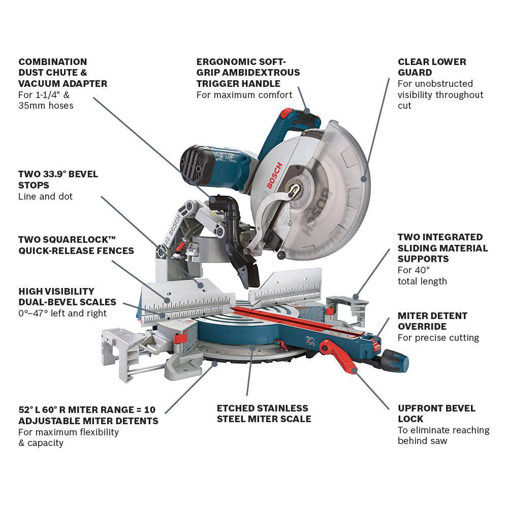 Bosch 12 in. DUAL-BEVEL GLIDE MITER SAW with FOLDING-LEG MITER SAW STAND GCM12SD+T1B