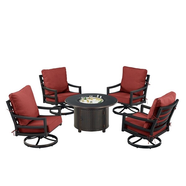 Black Aluminum Fire Table Set with Four Club Chairs