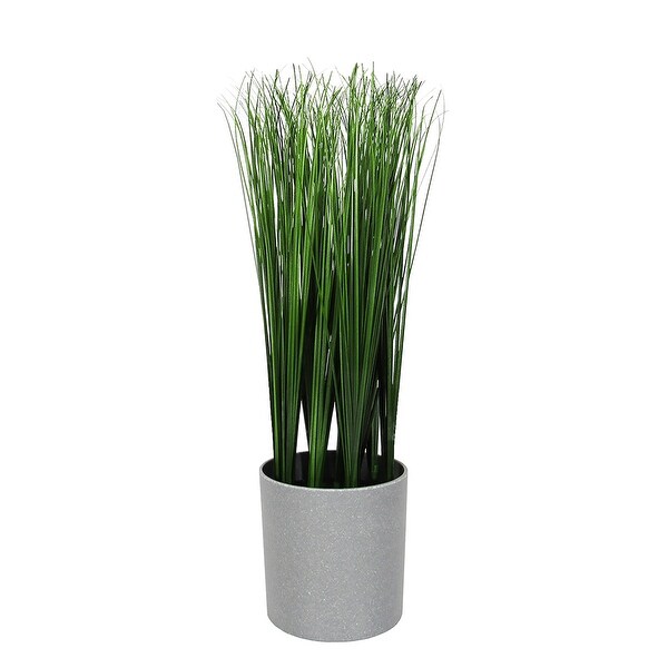 15in Artificial Onion Grass Plant in Grey Pot