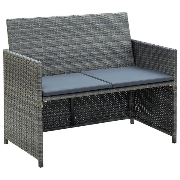 4 Piece Patio Lounge with Cushions Set Poly Rattan Gray - Overstock - 36363500