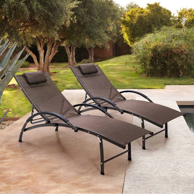 2pk Outdoor Five Position Adjustable Chaise Lounge Chairs Brown Crestlive Products