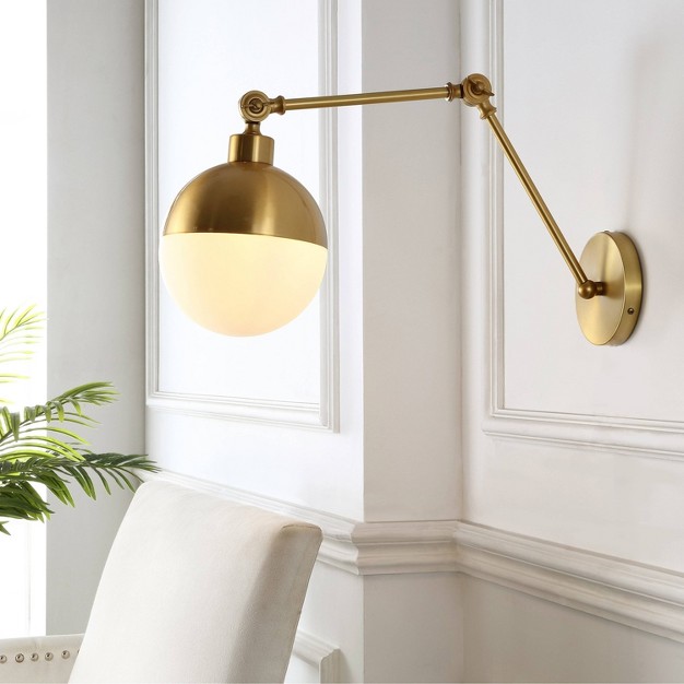 1 light Alba Mid century Modern Arm adjustable Iron glass Led Sconce Brass Gold frosted Jonathan Y