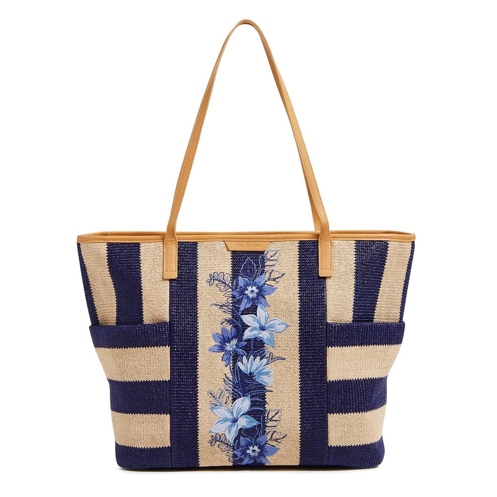 Vera Bradley  Straw Beach Tote in Navy Stripe Straw