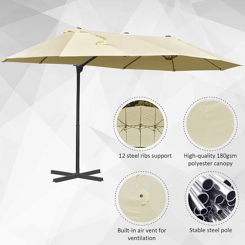 Outsunny Outdoor Double-Sided Patio Umbrella Sunshade w/ Cross Base Off-white