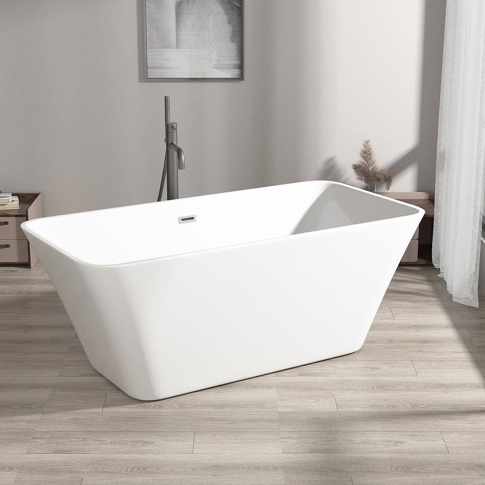 Stivier 67 in. Acrylic Flatbottom Non-Whirlpool Freestanding Soaking Bathtub in Glossy White 21A0107-67