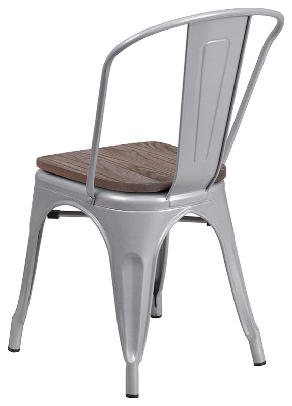 Silver Metal Stackable Chair with Wood Seat   Industrial   Dining Chairs   by Beyond Design  ampMore  Houzz