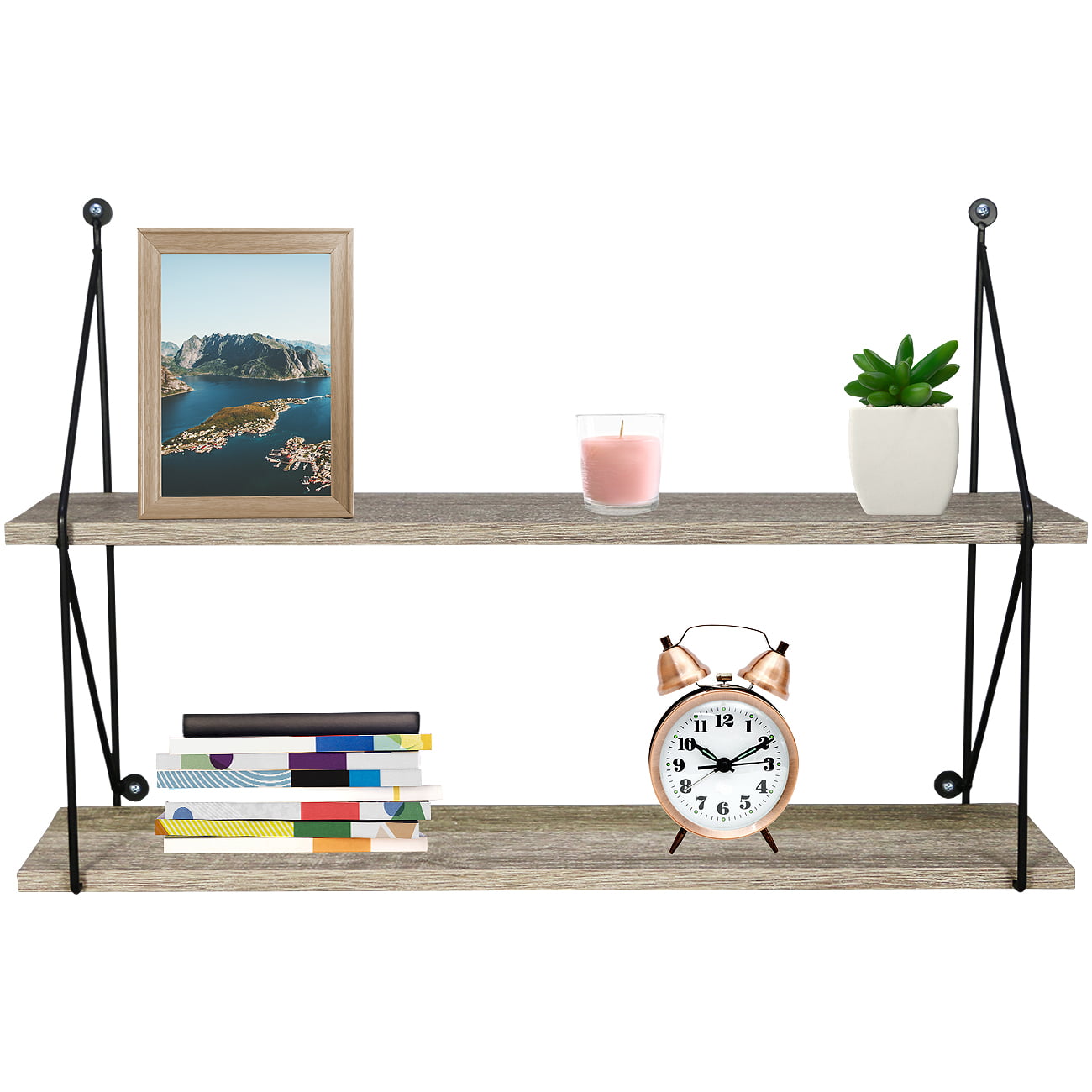 Sorbus 2 Tier Floating Shelves, For Photos, Decorative Items, and Much More - (Grey)Medium Density Fiberboard