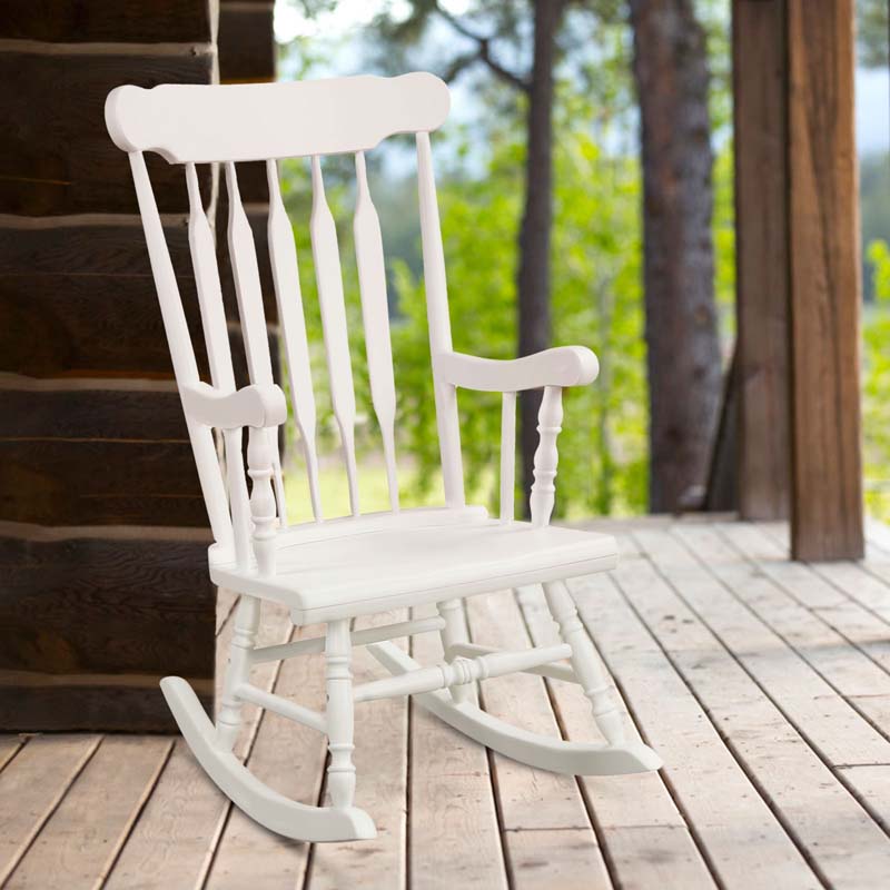 Solid Wood Glossy Finish Rocking Chair, Indoor & Outdoor Rocker for Porch Patio Backyard