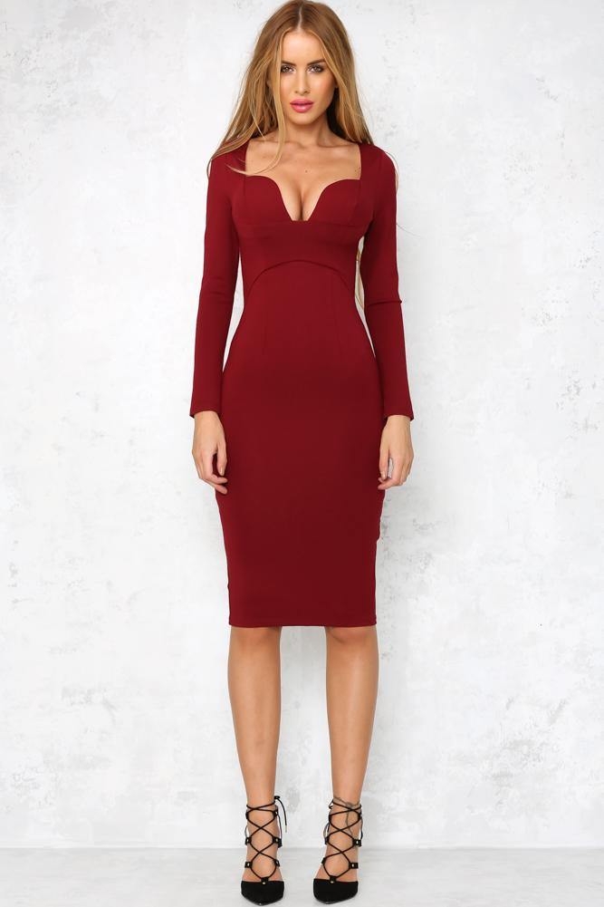 Knock Out Midi Dress Wine