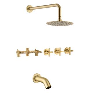 SUMERAIN Classical Triple Handles 1-Spray Tub and Shower Faucet Flow rate 7.92 GPM in Brushed Gold (Valve Included) S3231BGI-HD