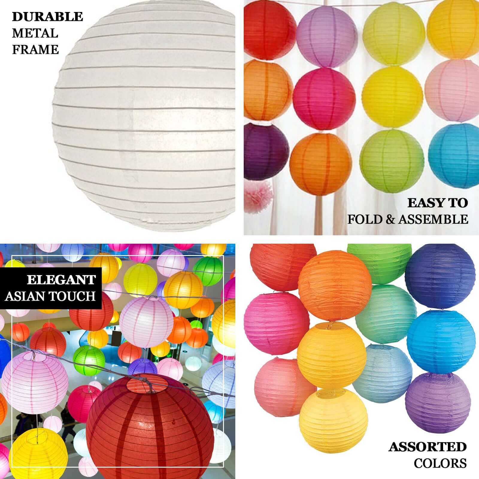 Set of 6 White Hanging Paper Lanterns, Chinese Sky Lanterns, Assorted Sizes 16