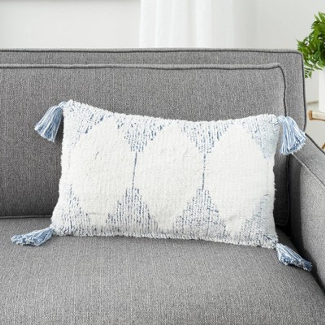 12x20 Oversize Woven Triangles Lumbar Throw Pillow Ocean Blue - Nicole Curtis