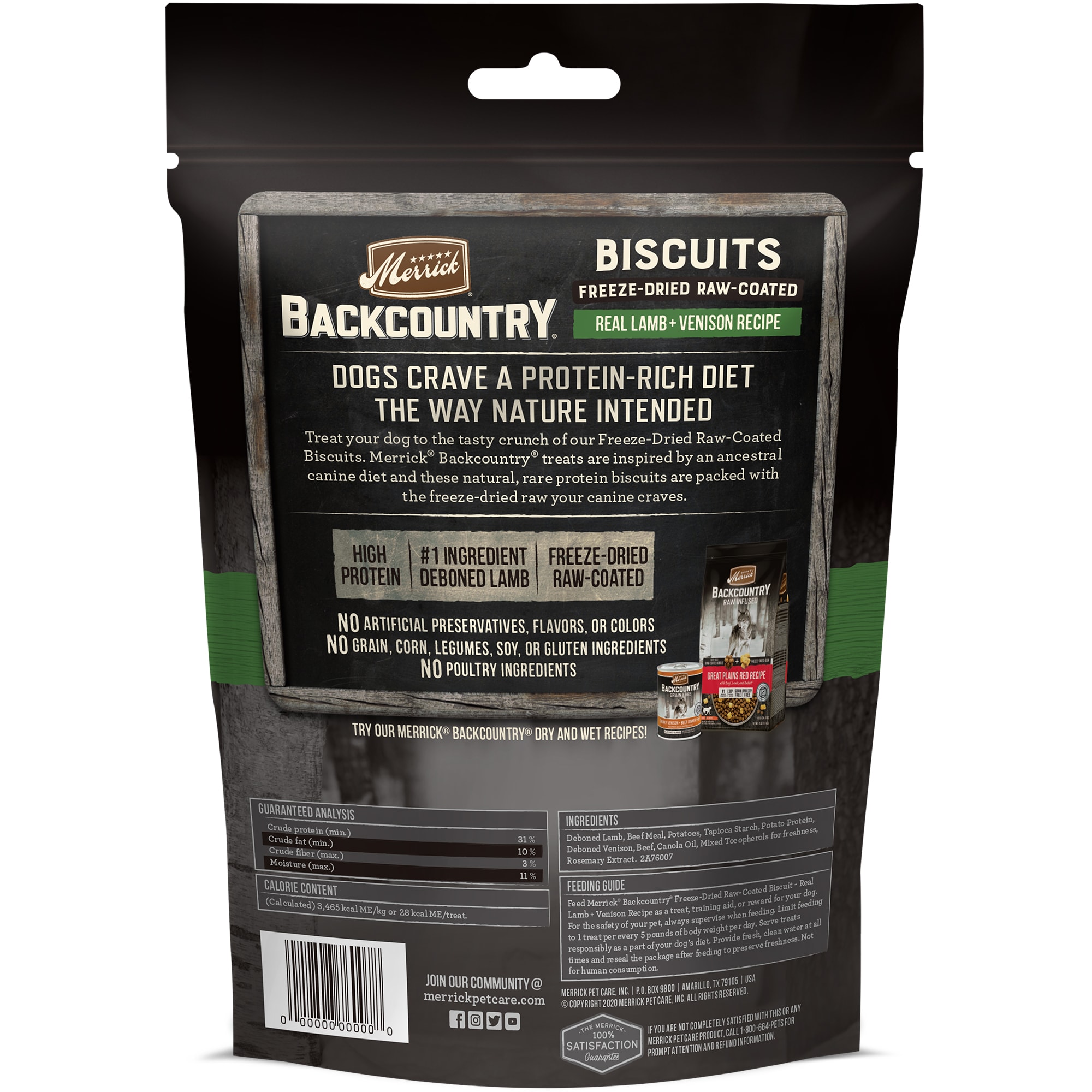 Merrick Backcountry Freeze-Dried Raw Coated Biscuit Lamb + Venison Recipe Dog Treats， 10 oz.