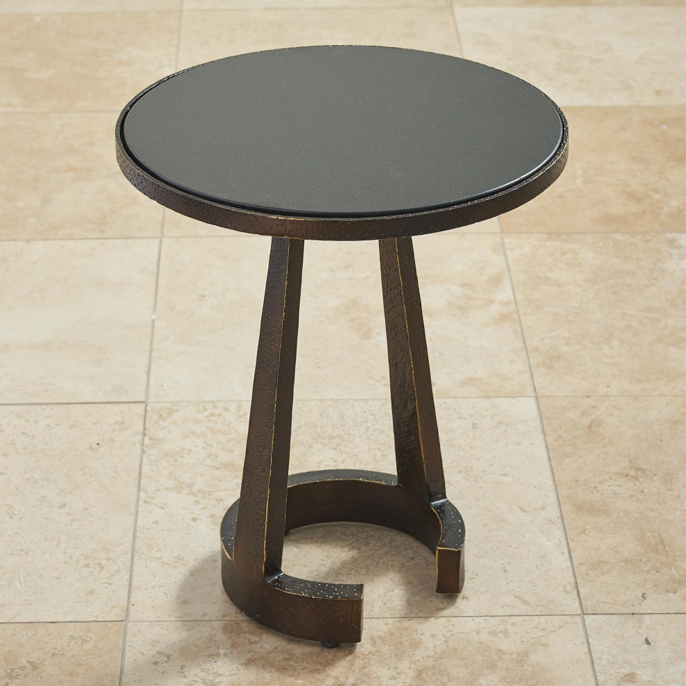 Contemporary Minimalist Round Bronze Accent Table 19 quotHammered Black Marble C   Transitional   Side Tables And End Tables   by My Swanky Home  Houzz