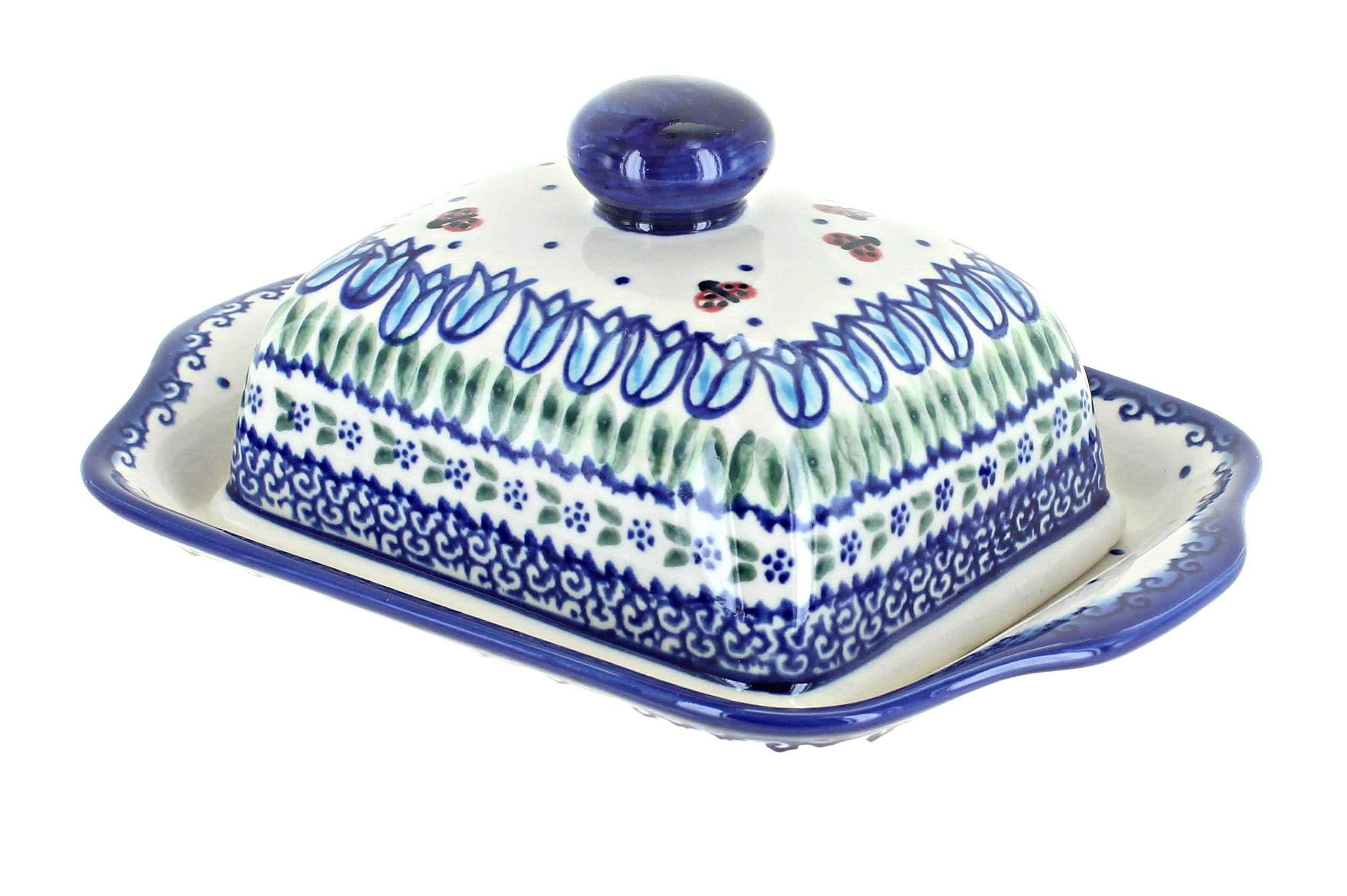 Blue Rose Polish Pottery Garden Tulip Butter Dish