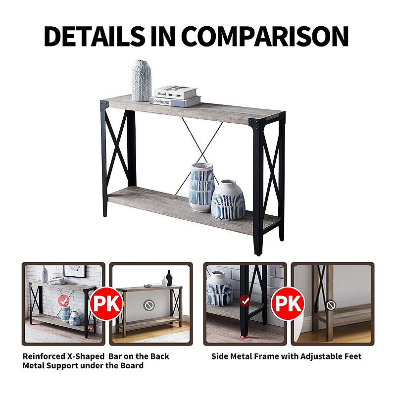 OKD 46 Inch 2-Tier Console Sofa Hallway Entryway Accent Table， Light Rustic Oak