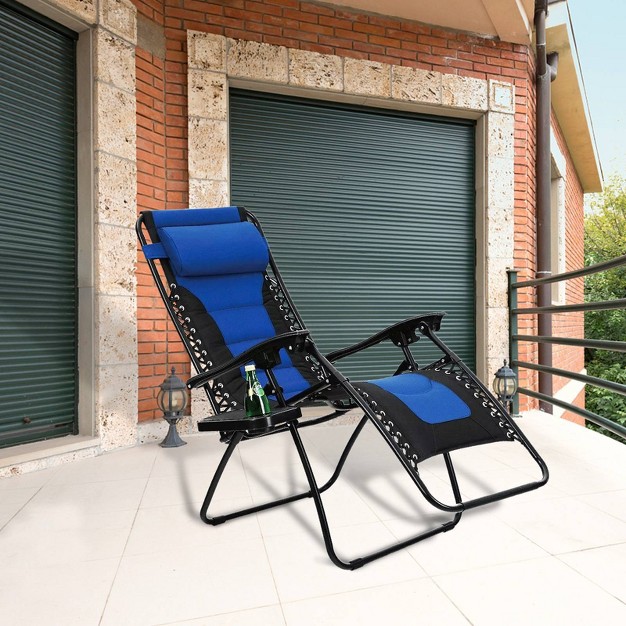 Lafuma Patio Zero Gravity Free Padded Seat Recliner With Cup Holder amp Alloy Steel Frame Blue Captiva Designs