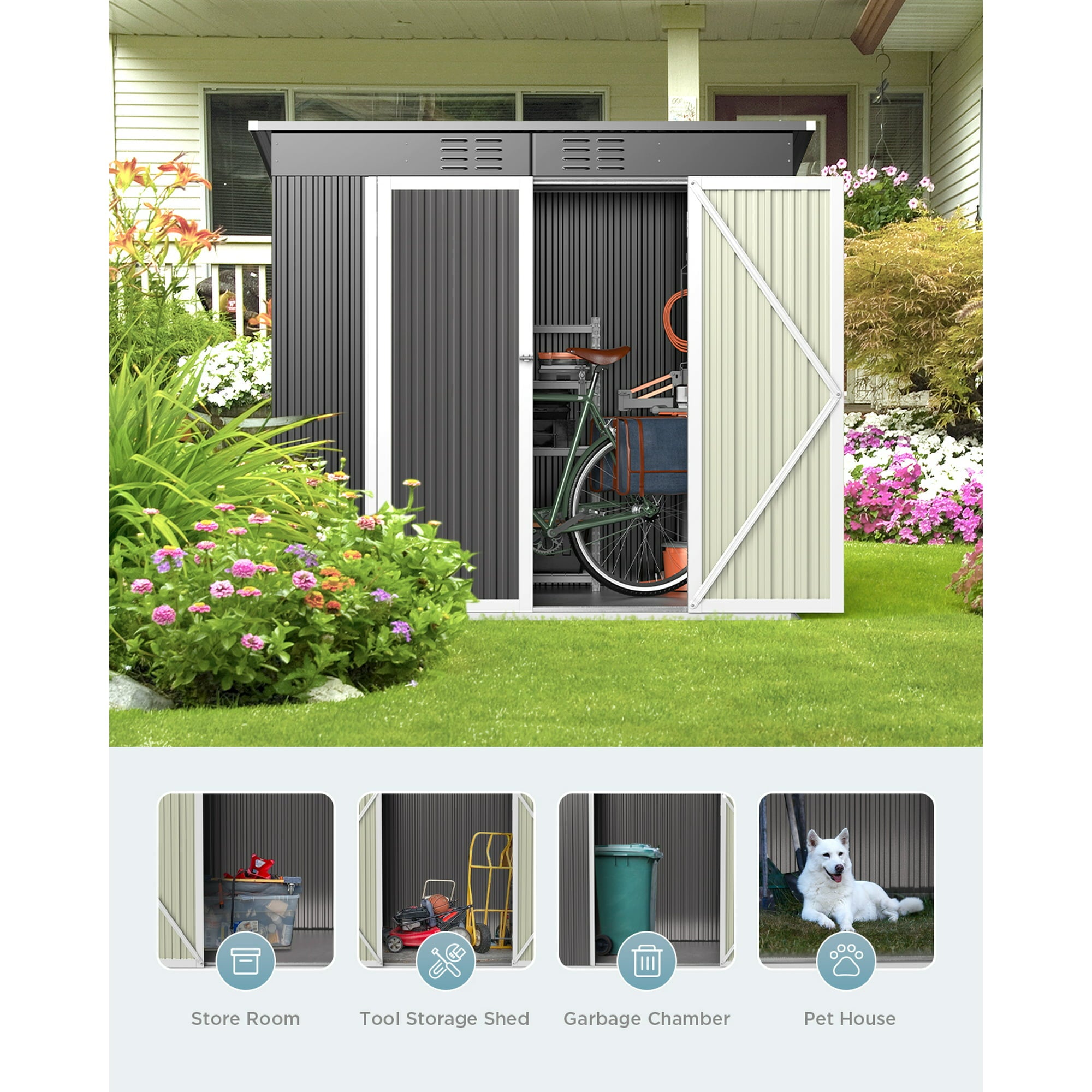 Lofka 6ft x 4ft Metal Garden Shed for Outdoor Storage, Gray