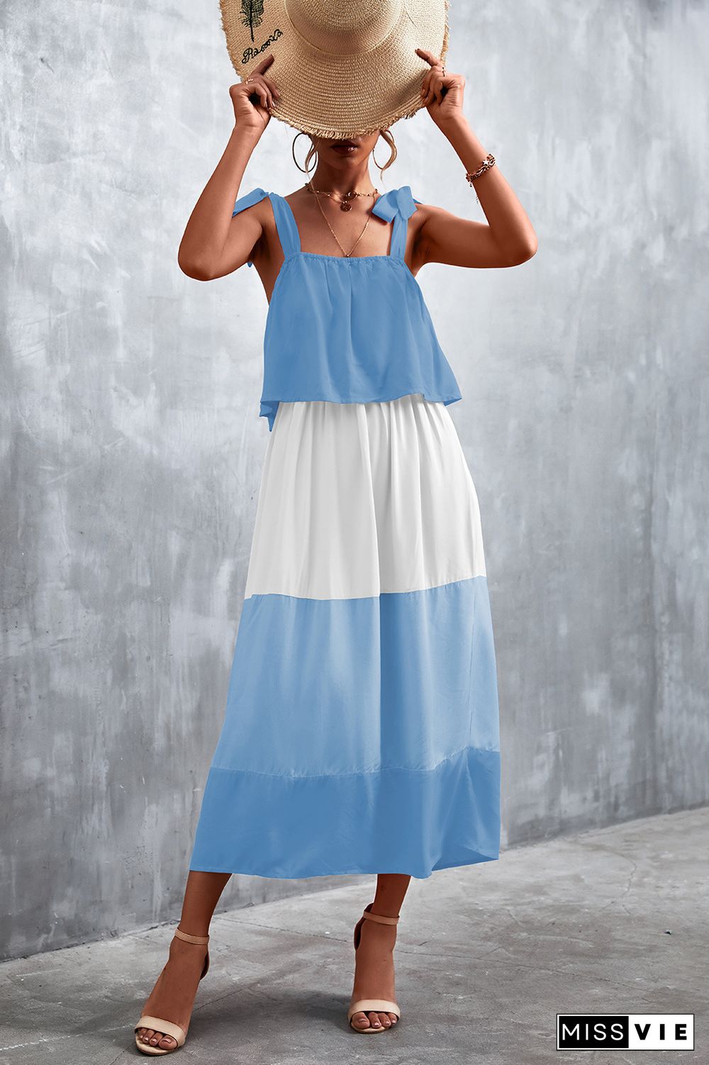 Tie Strap Color Block Maxi Dress