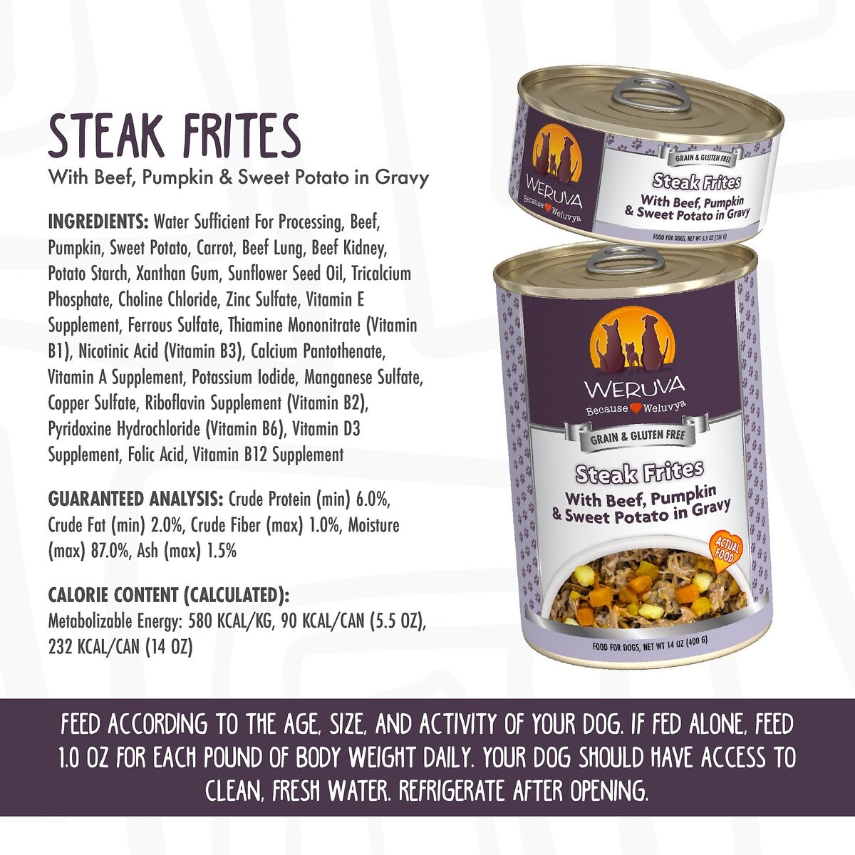 Weruva Steak Frites Dinner with Beef， Pumpkin and Sweet Potatoes in Gravy Grain-Free Canned Dog Food