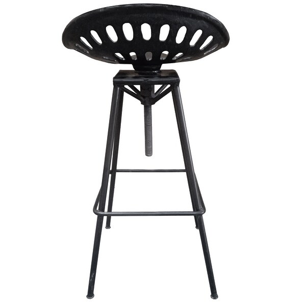 38 Inch Industrial Metal Barstool with Footrest， Swivel， Adjustable Seat Height， Angled Legs， Black