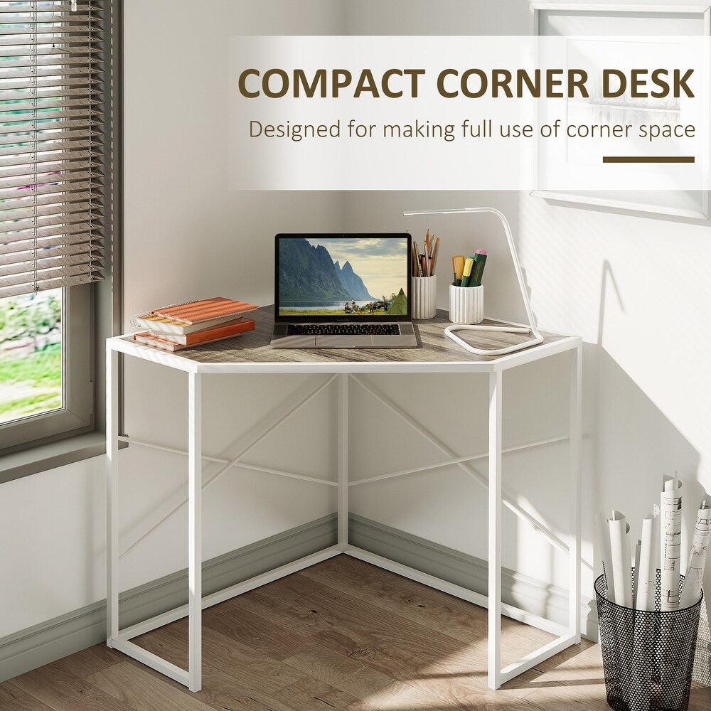 HOMCOM Corner Computer Desk with Steel Frame for Small Spaces  Writing Desk for Workstation