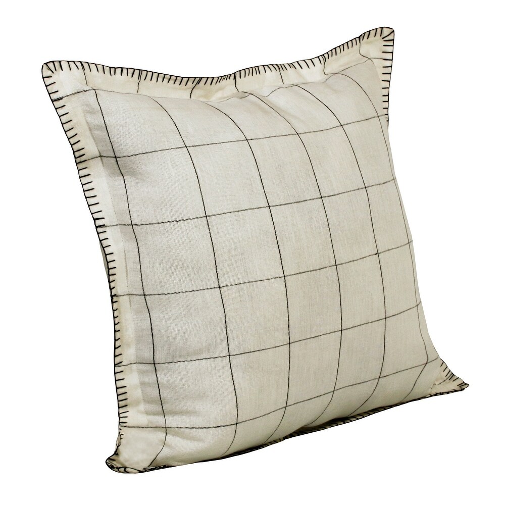 Sevita Hand Woven Ivory/Black Checkered Farmhouse Linen Throw Pillow  20\