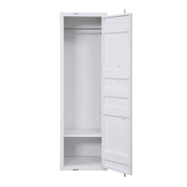 Industrial Metal Cargo Wardrobe with 1 Metal Shelves， Top w/Hanging Clothes Rod， White - - 37891383