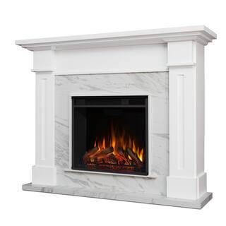 Real Flame Kipling 54 in. Freestanding Electric Fireplace in White with Faux Marble 6030E-WM