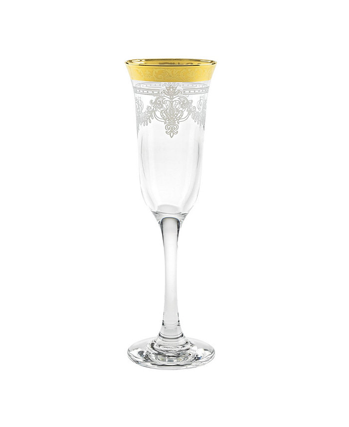 Lorren Home Trends Flutes with a Stencil Pattern and Gold Band Set of 6