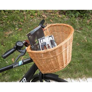 Vintiquewise Wicker Front Bike Basket with Faux Leather Straps QI003420