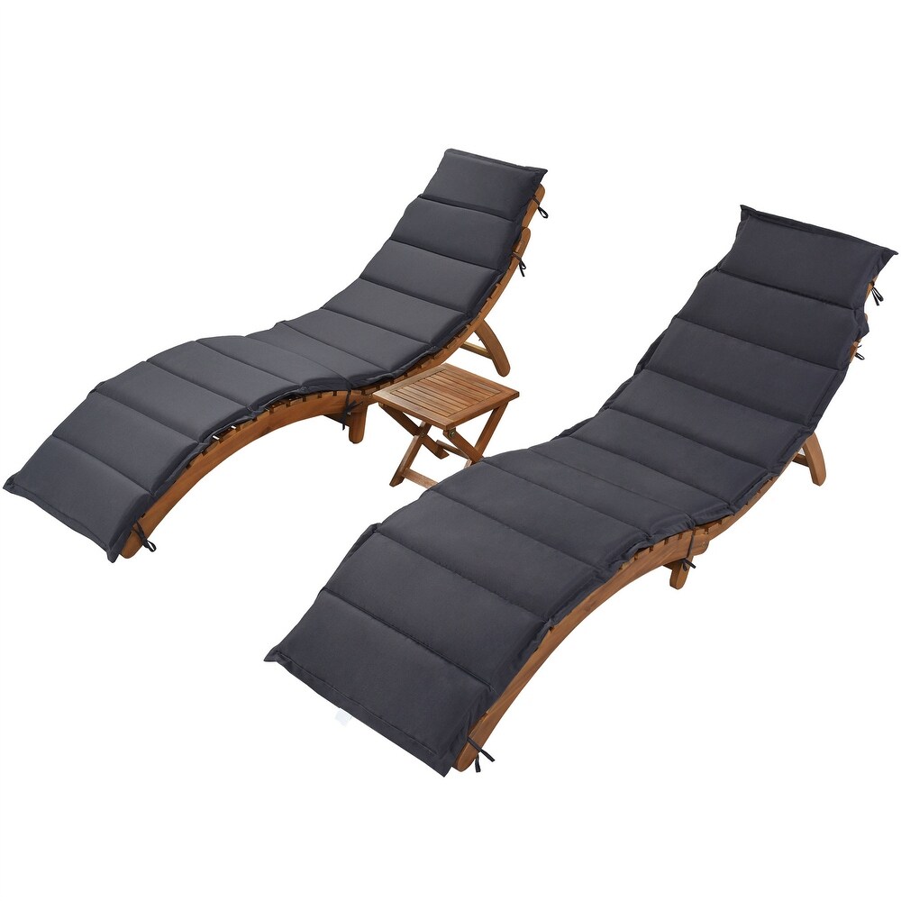 Outdoor Patio Portable Extended Chaise Lounge Set  Foldable Tea Table