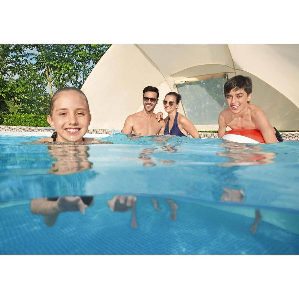 Bestway 13 ft. x 13 ft. Round 42 in. Deep Metal Frame Above Ground Outdoor Swimming Pool Set with Canopy 5614UE-BW