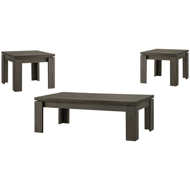 3pc Cain Wood Coffee Table Set Weathered Gray Coaster