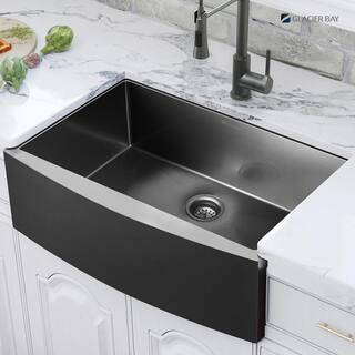 Glacier Bay Gunmetal Black Stainless Steel 33 in. 18-Gauge Single Bowl Farmhouse Workstation Kitchen Sink ACS3322A1Q-W