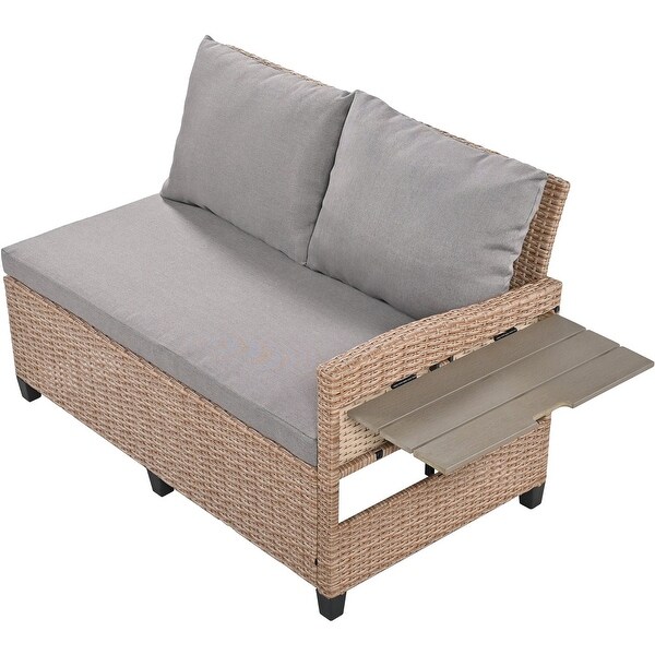 5Piece Rattan Outdoor Dining Set with Grey Cushions