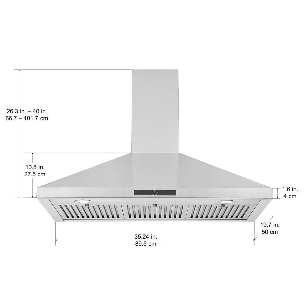 Ancona 36 in 600 CFM Convertible WallMounted Pyramid Range Hood in Stainless Steel