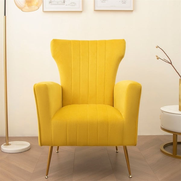 Modern Wingback Accent Lounge Arm Chair Velvet Chair with Gold Metal Legs Upholstered Single Sofa Chair for Living Room Bedroom