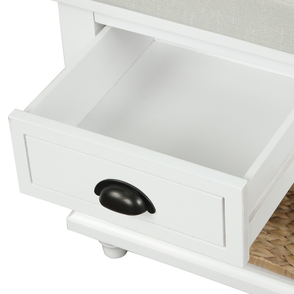 Storage Bench with Drawers and Rattan Baskets Entryway Shoe Bench