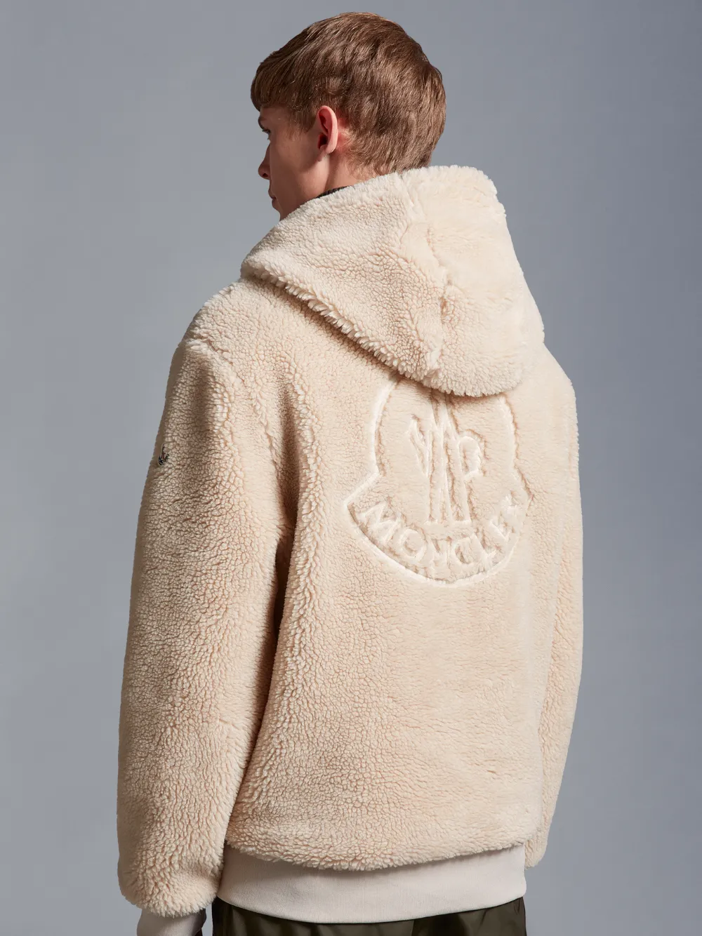 MONCLER Teddy Zip-Up Hoodie Beige