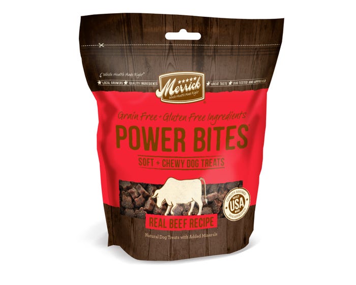 Merrick Power Bites Real Texas Beef Recipe Grain Free Dog Treats， 6 oz. Pouch